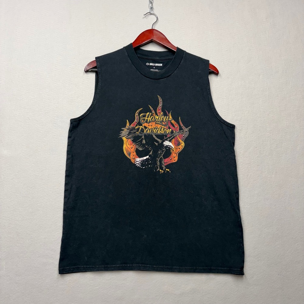 Harley-Davidson Muscle Tee Men XL Black Eagle Flame Studded Sleeveless Shirt